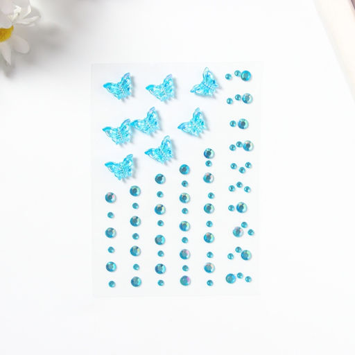 Наклейка - стразы Полёт бабочки, голубая, 11?7.8 см