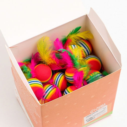 Цена за 50 шт. Шарик с перьями для кошек, 3,4 см, фасовка по 50 шт, микс цветов - Пижон фото 6