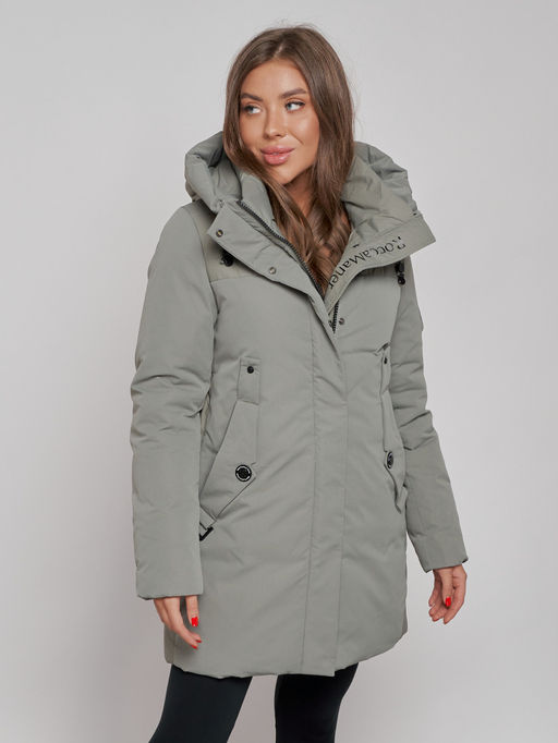 Зимняя женская куртка молодежная с капюшоном цвета хаки 589003Kh - RoccaManer фото 11