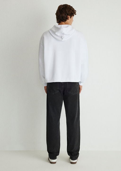 Beli lastikli Kapusonlu Beyaz Sweatshirt - Mavi фото 4