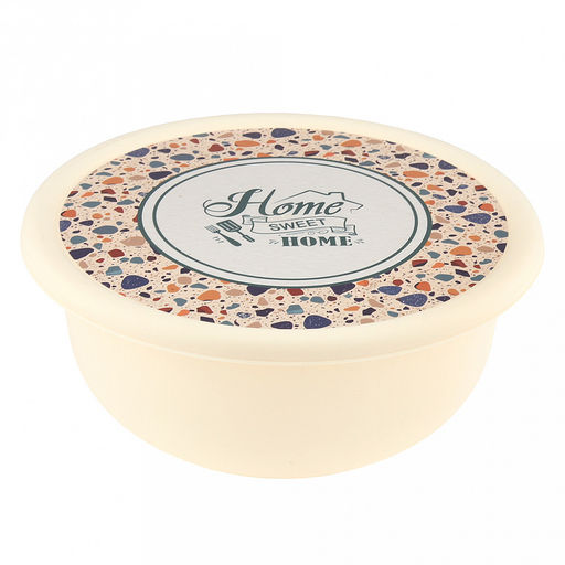 Миска пластмассовая Modena 2,1л, д22,5см, h9см, с крышкой, с декором Терраццо, светло-бежевый (Россия)