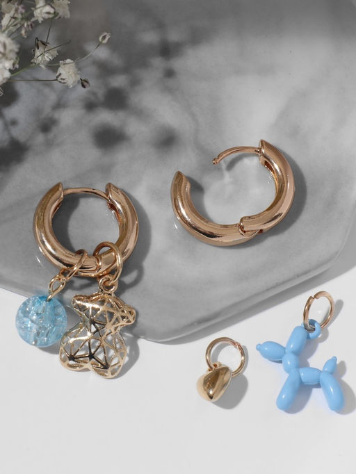 Серьги со съёмным элементом «Трансформер» мишка, цвет голубой в золоте