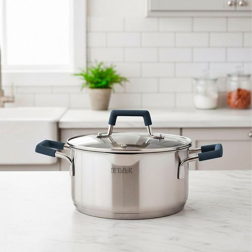 Кастрюля из нержавеющей стали "Ковентри" 3,3л, s0,6мм, дно s2,8мм, стеклянная жаропрочная крышка, обод крышки с перфорацией, ручки с силиконовыми вставками, цветная коробка, "TalleR" (Китай)