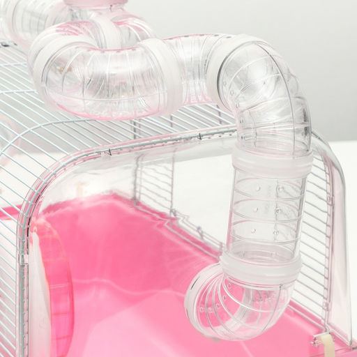 Клетка для грызунов с туннелем, выносным домиком и наполнением, 47 х 30 х 38, см, розовая - Пижон фото 8