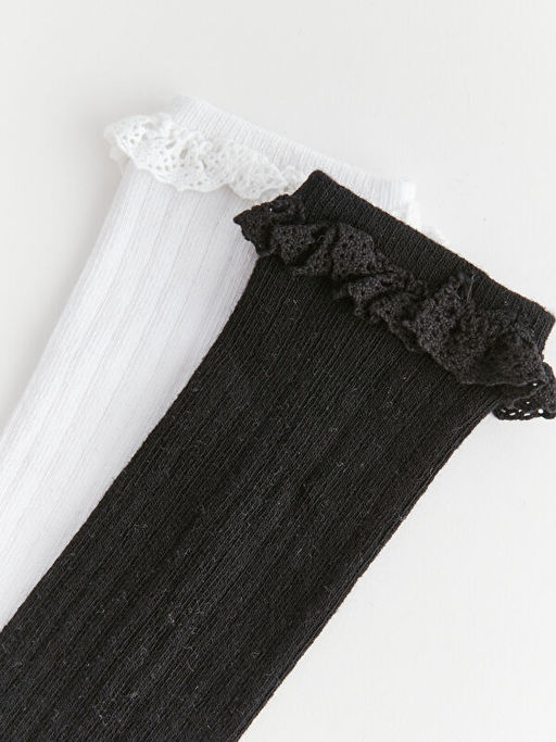 Dantel Detayl? K?z ?ocuk Diz Alt? ?orap 2li - Waikiki фото 3