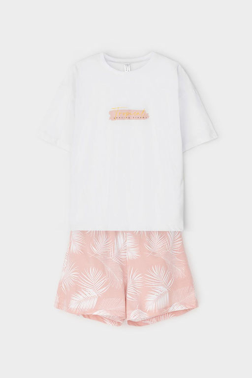 Е 20143/белый,листья пальмы пижама жен