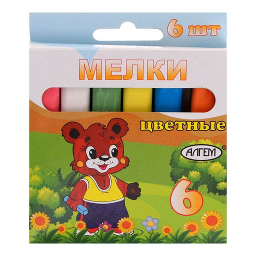 Цена за 7 шт. Мелки цветные "АЛГЕМ", в наборе 6 штук, квадратные
