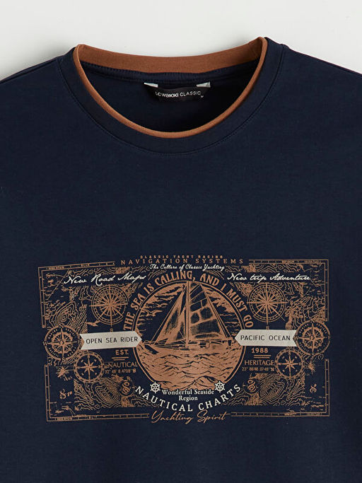 Bisiklet Yaka Bask?l? Erkek Sweatshirt