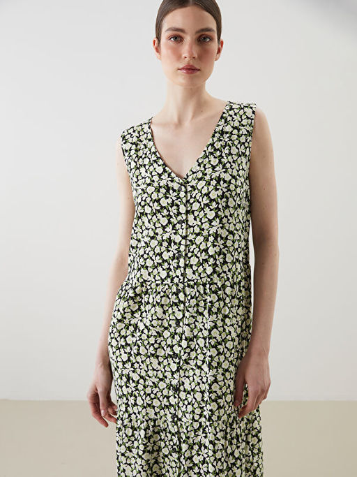 V Yaka ?i?ekli A Kesim Elbise