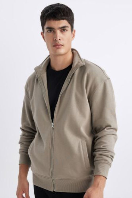 Comfort Regular Fit Rahat Kal?p Dik Yaka Fermuarl? Sweatshirt