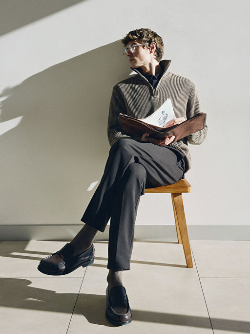 Fermuarl? Dik Yaka Erkek Triko Kazak