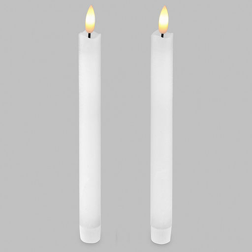 Свеча столовая, восковая, светодиодная на батарейках "Столовая" д2,2см h22,3(25)см, свет теплый, с мерцанием, цвет белый, питание от 2-х батареек ААА (в комплект не входят), 2 штуки в ПВХ коробке (Китай)