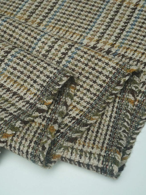 Шерсть пальтово-костюмная Твид Гусиная лапка-клетка цв.коричневый, ш.1.5м, шерсть-50%, п/э-50% - Купава фото 14