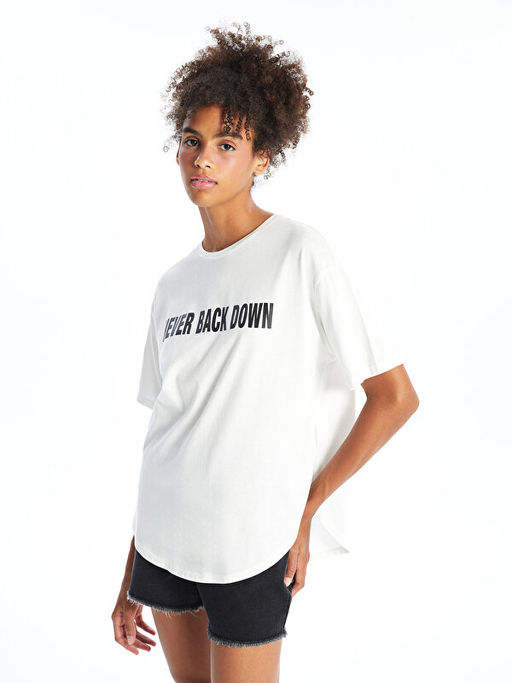 Bisiklet Yaka Bask?l? K?sa Kollu Kad?n Spor Ti??rt