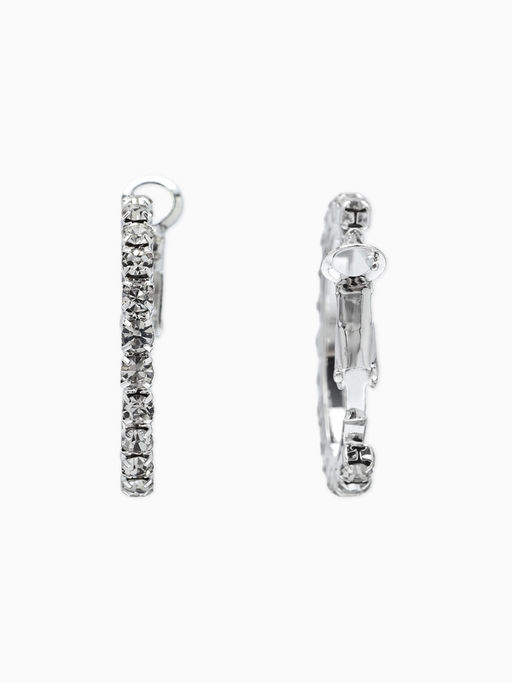 Цена за 2 шт. Серьги-кольца со стразами d=2,5см, цвет белый в серебре