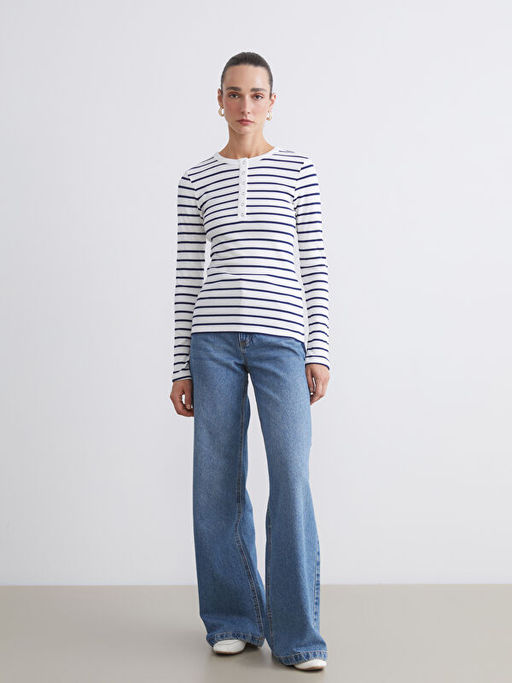 Bisiklet Yaka ?izgili Kad?n Body