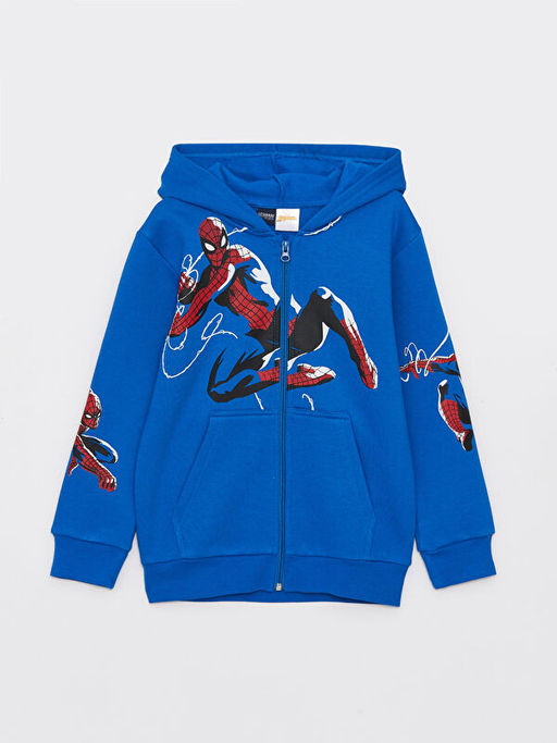 Kap??onlu Spiderman Bask?l? Uzun Kollu Erkek ?ocuk Fermuarl? Sweatshirt