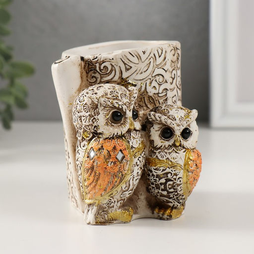 Фигурка-карандашница полистоун «Филины с орнаментом», 6.5×8.5×9 см