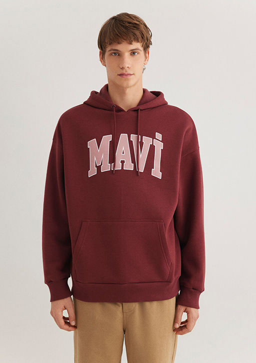Mavi Logo Bask?l? Kapusonlu Bordo Sweatshirt  фото 4