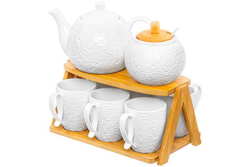 Набор - чайник + сахарница + 6 кружек Розы на бамбуковой подставке - Elan gallery фото 4