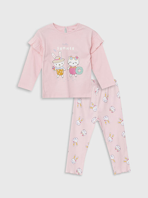 Bisiklet Yaka Uzun Kollu Bask?l? K?z Bebek Pijama Tak?m?