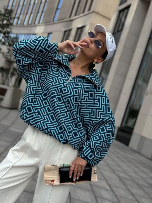 Джемпер DilanaVIP 2121 сине-голубой принт - Dilana vip фото 4