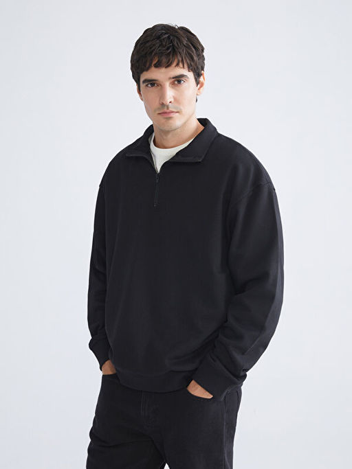 Fermuarl? Dik Yaka Uzun Kollu Erkek Sweatshirt