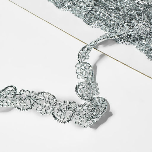 Тесьма декоративная, 12 мм, 10±1 м, цвет серебряный