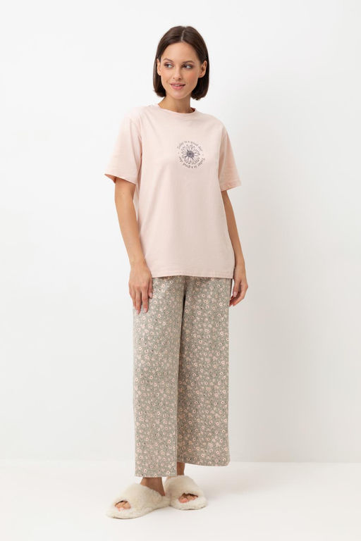 Е 20126/персиковый румянец,полевые цветы пижама жен