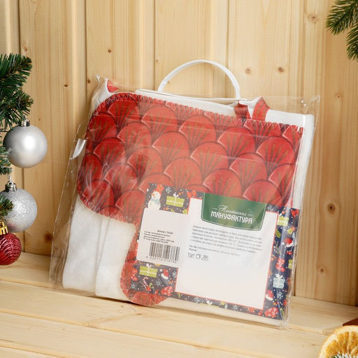 Набор для бани с принтом Огненный дракон: шапка, рукавица, коврик, красный - Simaland фото 6