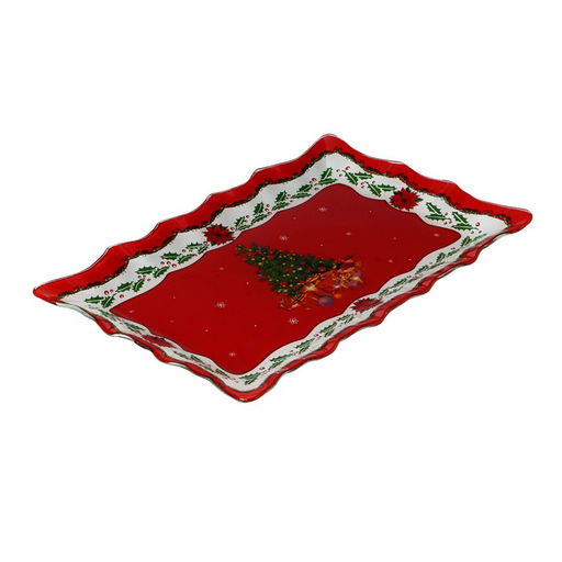 Блюдо стеклянное прямоугольное Доляна «Счастливого Нового года», 29.5×19 см, цвет красный