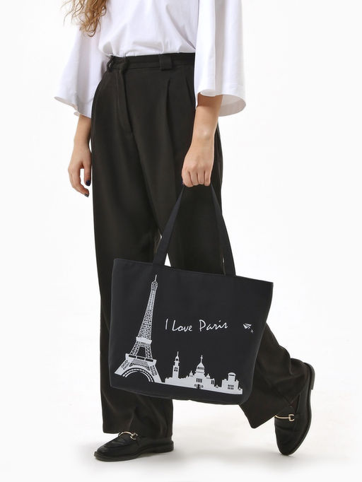 Сумка - шоппер на молнии с подкладкой, 42×9×32 см, с принтом, чёрная