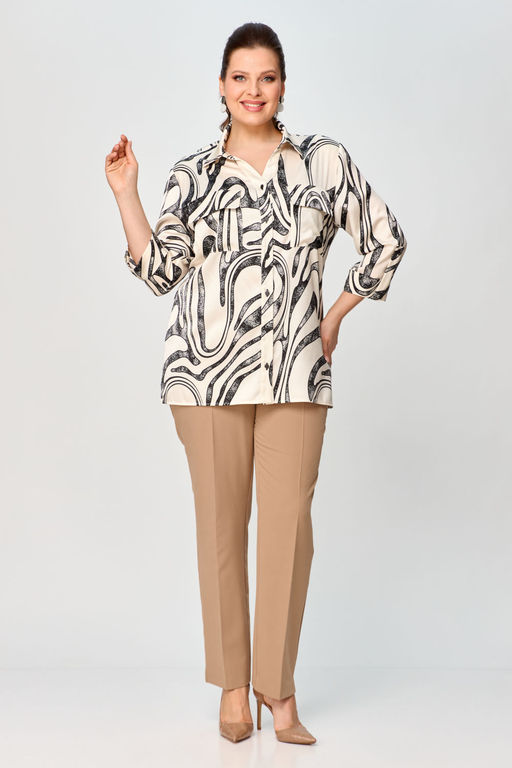 Блуза Элль стиль 2288а кремовый, черный принт  фото 6