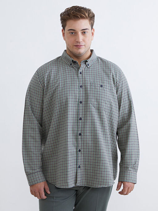 B?y?k Beden Regular Fit Uzun Kollu Ekose Erkek G?mlek