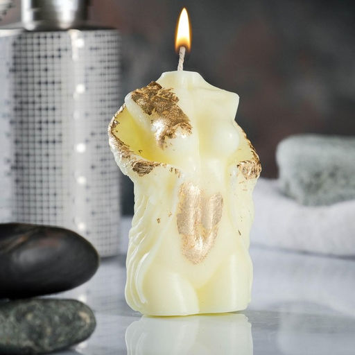 Фигурная свеча "Торс женский с крыльями" молочная с поталью 10см