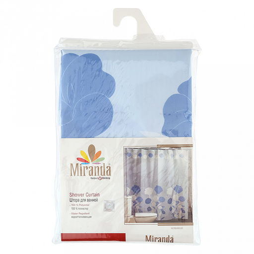 "Miranda" Штора для ванной тканевая 180х200см "Гербарий, синий", без колец, 100% п/э (Турция)
