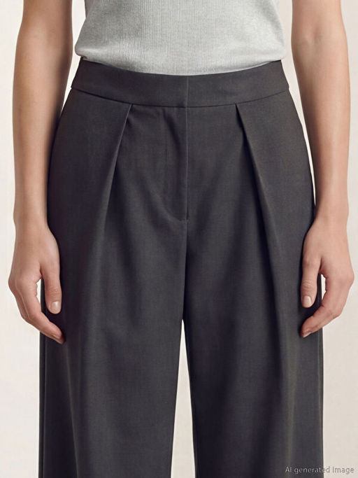 Y?ksek Bel Pileli Geni? Pa?a Kad?n Pantolon