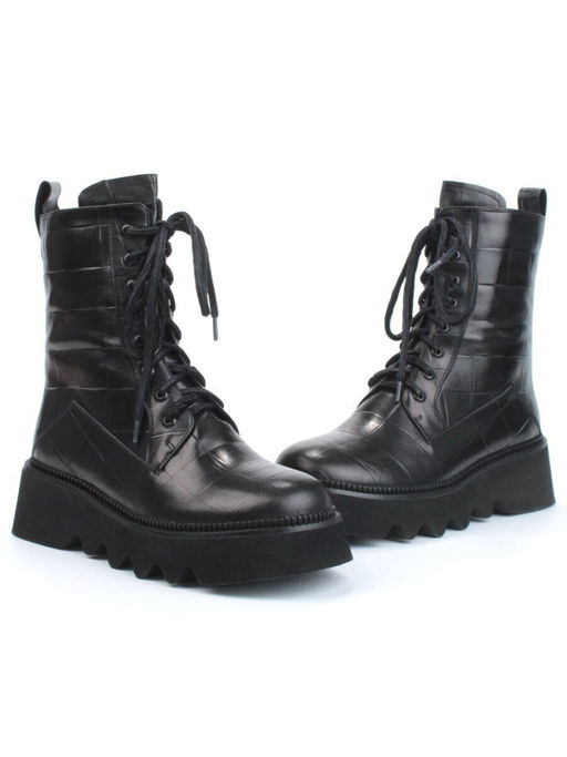 01-C1110-1 BLACK Ботинки демисезонные женские (натуральная кожа, байка)