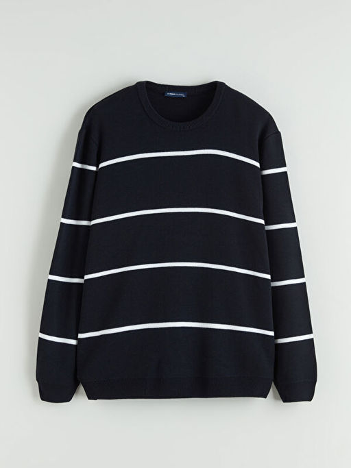 Bisiklet Yaka ?izgili Erkek Triko Kazak