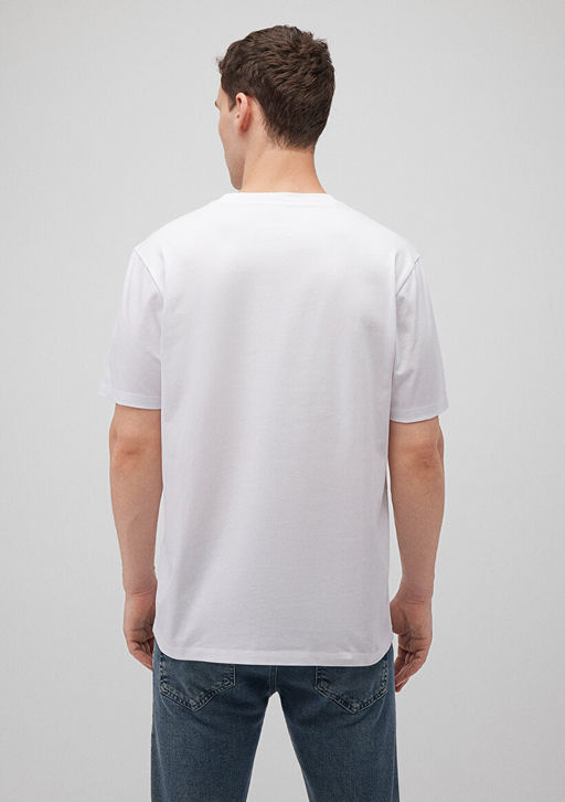 Bask?l? Beyaz Tisort - Mavi фото 4