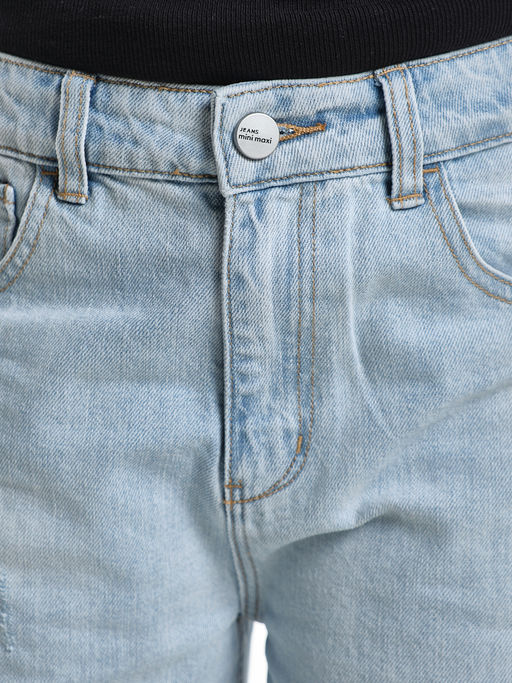 Джинсы клеш рваные для весны и лета 33-1053 св.голубой - Mini maxi фото 4