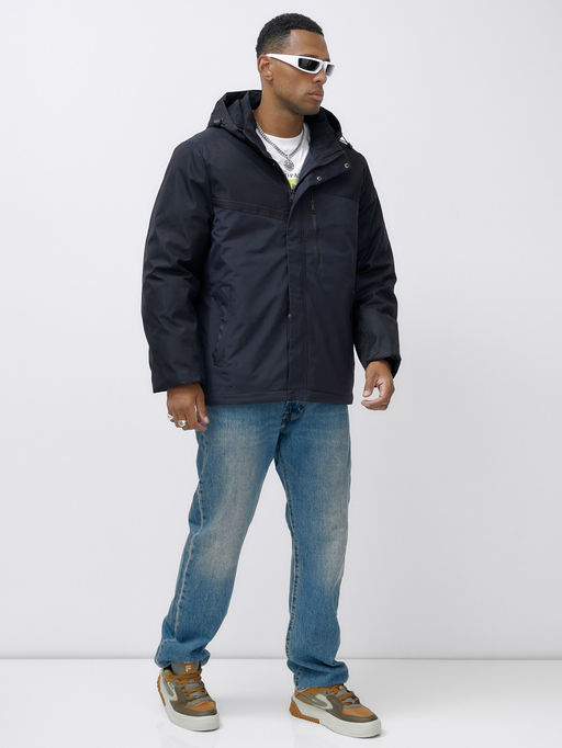 Куртка спортивная мужская зимняя большого размера темно-синего цвета 66613TS