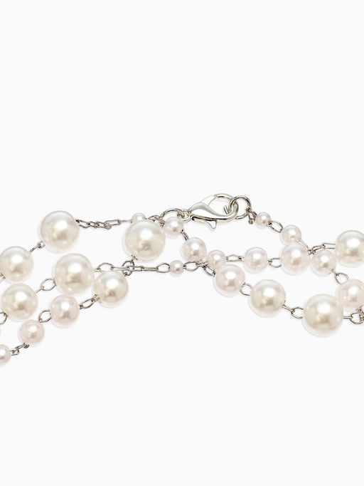 Бусы жемчужные, длинные, d=3.4, 5.6, 8.10, белые в серебре