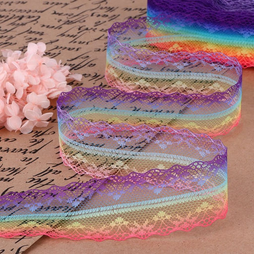 Цена за 2 шт. Кружево капроновое «Радуга яркая», 35 мм, 10±1 м, разноцветное №1