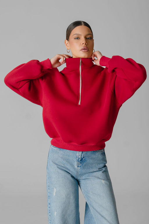 Арт. 1902 Свитшот женский с начесом полузамок 42-50 (5 шт) Цвет:красный