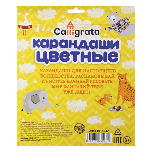 Карандаши Calligrata, цветные, 24 цвета, деревянные, трёхгранные