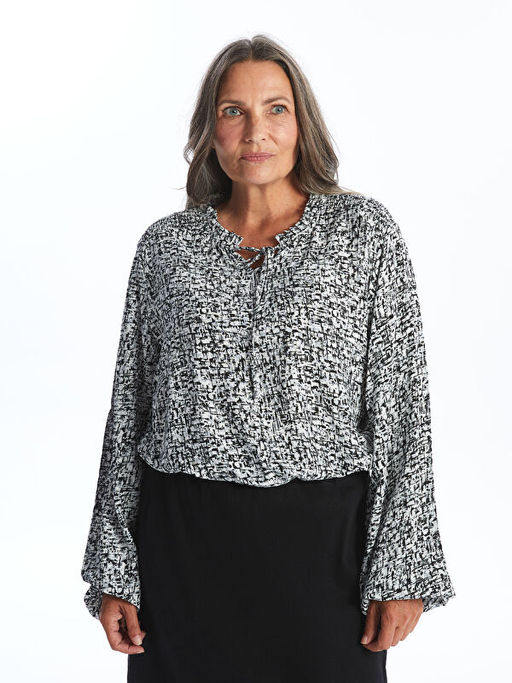 Ba?lamal? Yaka Desenli Kad?n Bluz