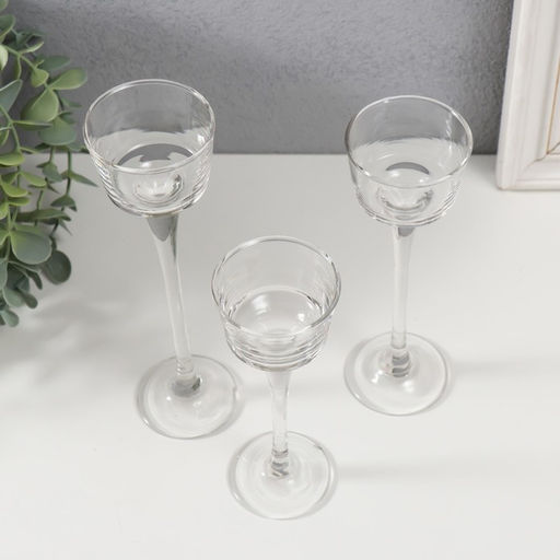 Набор подсвечников на 1 свечу «Прозрачность мыслей», 3 шт., стекло, h=15 см, 17.5 см, 20 см, прозрачный