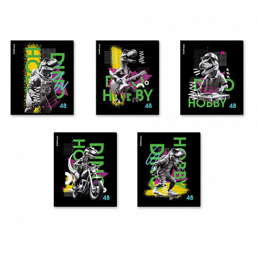 Цена за 5 шт. Тетрадь общая ученическая ErichKrause Dino Hobby, 48 листов, клетка, выборочный УФ-лак_MIX-PACK  фото 2