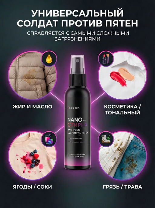 Экспресс-пятноудалитель Nano-Стирка 100ml icleaner  фото 19